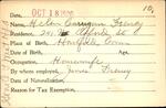 Voter registration card of Helen Carrigan Freney, Hartford, October 18, 1920