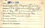 Voter registration card of Augusta Meyer Fries, Hartford, October 15, 1920