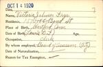 Voter registration card of Victoria Johnson Frye, Hartford, October 14, 1920
