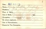 Voter registration card of Mary Little Fuller, Hartford, October 18, 1920