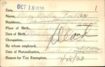 Voter registration card of Mary Mills Fuller, Hartford, October 18, 1920