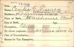 Voter registration card of Cecilia G. Furey, Hartford, October 19, 1920