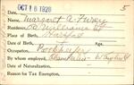 Voter registration card of Margaret A. Furey, Hartford, October 18, 1920