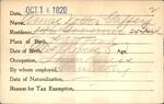 Voter registration card of Annie Vetter Gaffey, Hartford, October 14, 1920