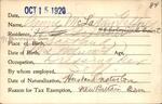 Voter registration card of Annie McLagan Gaffney, Hartford, October 15, 1920
