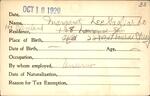 Voter registration card of Margaret Lee Gagliardo, Hartford, October 18, 1920