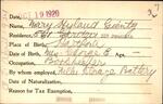 Voter registration card of Mary Hyland Gienty, Hartford, October 19, 1920