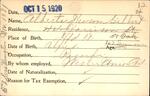 Voter registration card of Alberta Newson Gilbert, Hartford, October 15, 1920