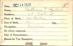 Voter registration card of Katherine T. Gilbert, Hartford, October 14, 1920