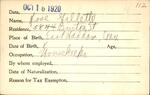 Voter registration card of Rose Gillette, Hartford, October 18, 1920