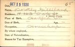 Voter registration card of Dorothy Gilliland, Hartford, October 15, 1920