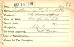 Voter registration card of Catherine E. Costello (Gilmore), Hartford, October 16, 1920