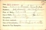 Voter registration card of Emma Baril Gingras, Hartford, October 18, 1920