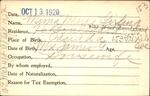 Voter registration card of Mima Marks Girling, Hartford, October 13, 1920