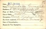 Voter registration card of Gertrude M. Gross (Gitlin), Hartford, October 19, 1920
