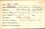 Voter registration card of Aletha S. Gilbert Gladding, Hartford, October 11, 1920
