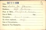 Voter registration card of Sadie M. Gleason, Hartford, October 13, 1920