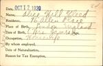 Voter registration card of Alice Hill Gleed, Hartford, October 12, 1920