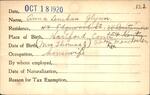 Voter registration card of Anna Lenihan Glynn, Hartford, October 18, 1920