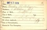 Voter registration card of Cecilia R. Glynn, Hartford, October 12, 1920
