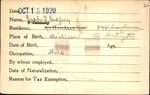 Voter registration card of Evah J. Godfrey, Hartford, October 18, 1920