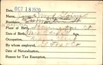 Voter registration card of June Wood Goins, Hartford, October 18, 1920