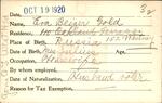Voter registration card of Eva Beizer Gold, Hartford, October 19, 1920