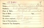 Voter registration card of Ellen L. O'Laughlin (Golden), Hartford, October 18, 1920
