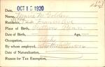 Voter registration card of Marie M. Golden, Hartford, October 15, 1920
