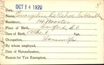 Voter registration card of Evangeline DeKehoe Goldenblum, Hartford, October 14, 1920