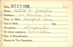 Voter registration card of Estelle E. Goldstein, Hartford, October 13, 1920
