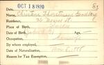 Voter registration card of Christena Thorstenson Goodberg, Hartford, October 18, 1920