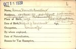 Voter registration card of Anna Farrell Goodbout, Hartford, October 15, 1920
