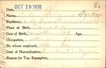 Voter registration card of Helen Hodgins Gordon, Hartford, October 19, 1920