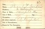 Voter registration card of Pearl L. Gordon, Hartford, October 9, 1920