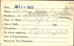 Voter registration card of Helen Mae Barrett (Grady), Hartford, October 14, 1920