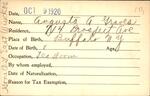 Voter registration card of Augusta A. Graves, Hartford, October 9, 1920