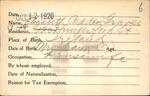 Voter registration card of Elizabeth Cadden Graves, Hartford, October 12, 1920