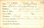 Voter registration card of Helen A. Arthur (Gray), Hartford, October 18, 1920
