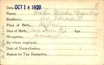Voter registration card of Helen Belcher Greenberg, Hartford, October 14, 1920