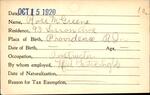 Voter registration card of Rose M. Greene, Hartford, October 15, 1920