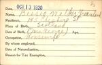 Voter registration card of Bessie Walker Greenland, Hartford, October 13, 1920
