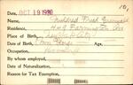 Voter registration card of Mildred Fried Greenwald, Hartford, October 19, 1920