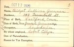Voter registration card of Bridget Sullivan Grennan, Hartford, October 12, 1920