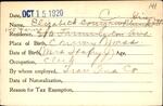 Voter registration card of Elizabeth Corrigan Plunkett (Grier), Hartford, October 15, 1920