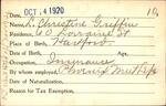 Voter registration card of L. Christine Griffin, Hartford, October 14, 1920
