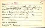 Voter registration card of Mary Welch Griffin, Hartford, October 16, 1920