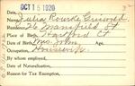 Voter registration card of Julia Roursce Griswold, Hartford, October 15, 1920