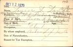 Voter registration card of Louise L. Lange (Grogan), Hartford, October 12, 1920