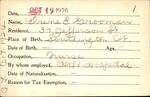 Voter registration card of Irene E. Grooman, Hartford, October 19, 1920